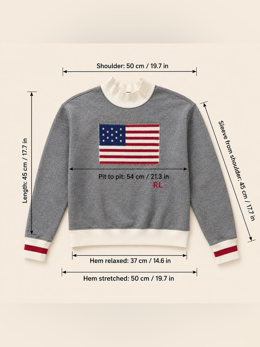 Polo Ralph Lauren Kids USA Flag Mockneck Sweatshirt Gray Size M 8–10 - Picture 13 of 13